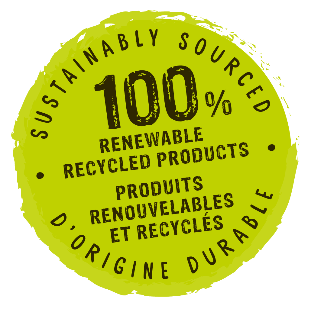 100% Renewable products, Sustainable Sourced Badge